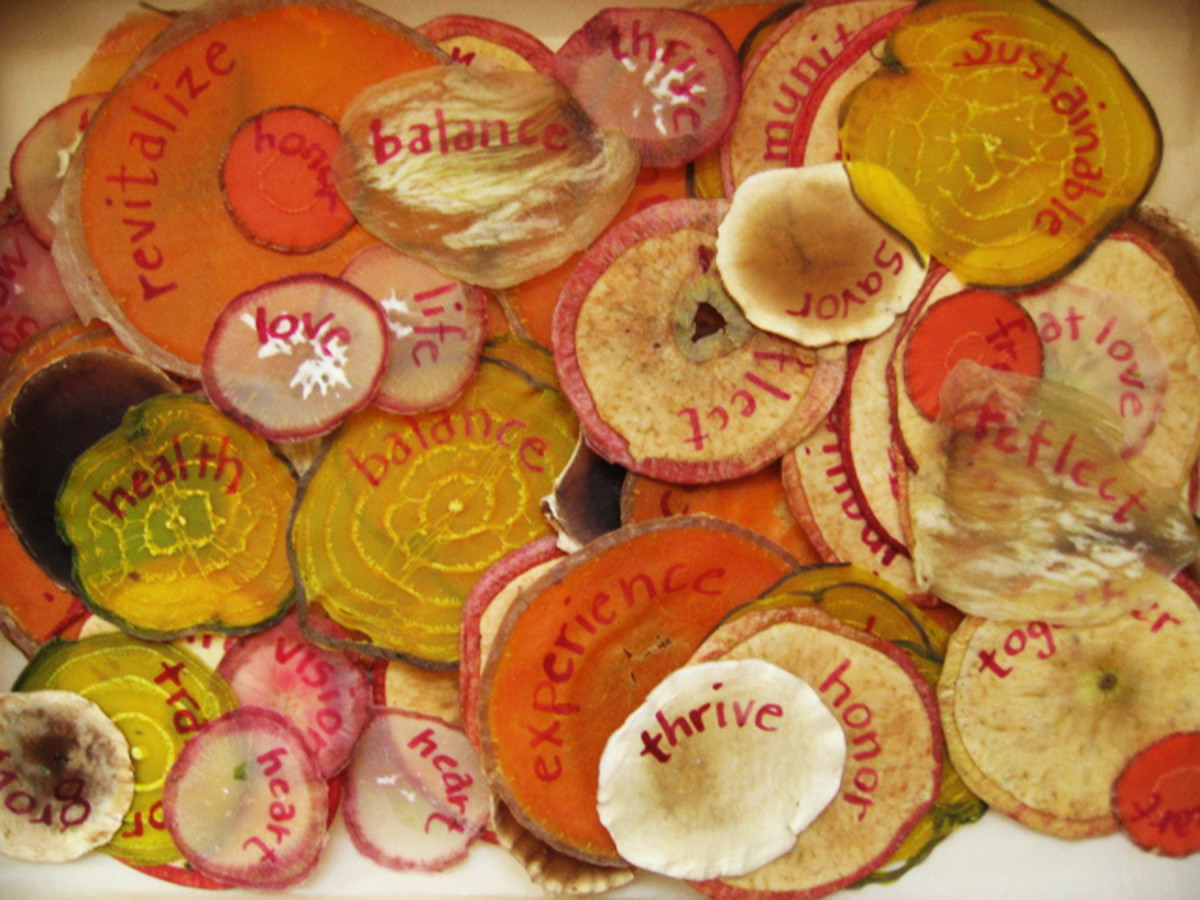 Vegetables with words written on them